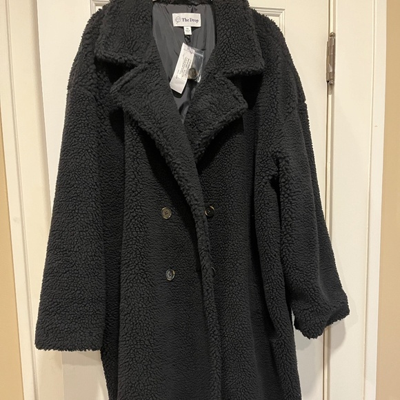 NWT The Drop Ronin Elongated Sherpa Coat Black Teddy Bear - Picture 1 of 5